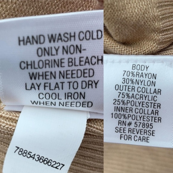 Faux Fur Collar Cardigan‎ Tan Knit Sweater Rhinestone Clasp Buckle Closure Bow L - Picture 8 of 8